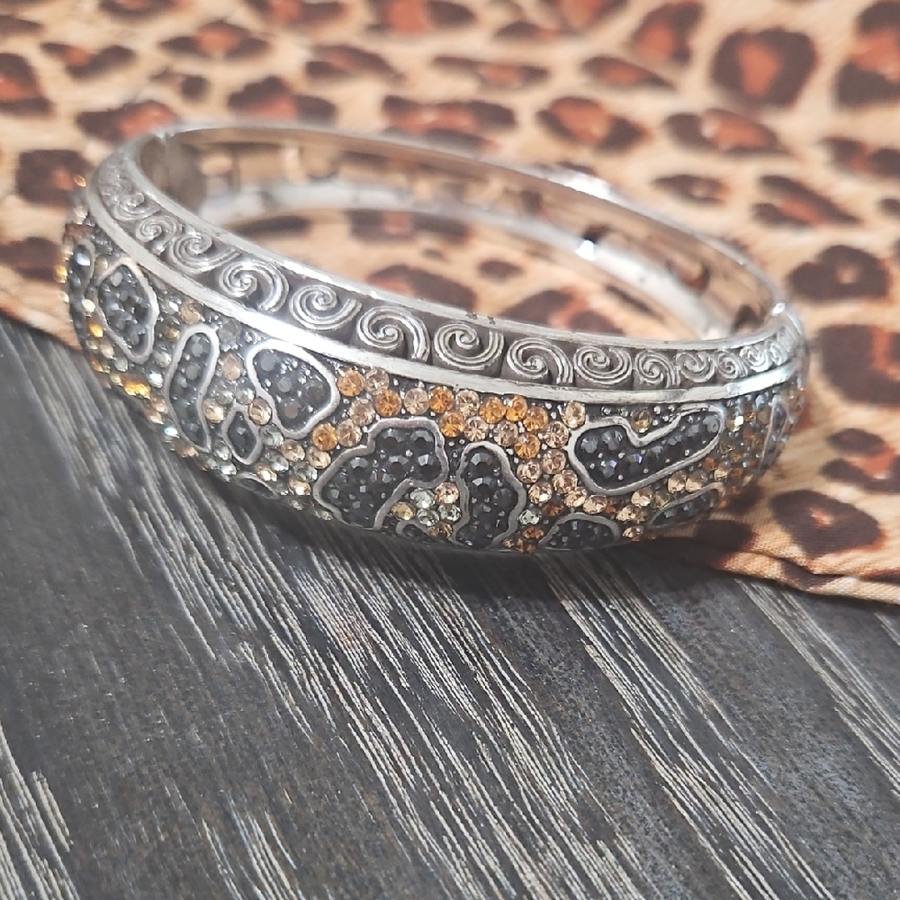 Brighton Totem Trinity Leopard Crystals Bangle Bracelet